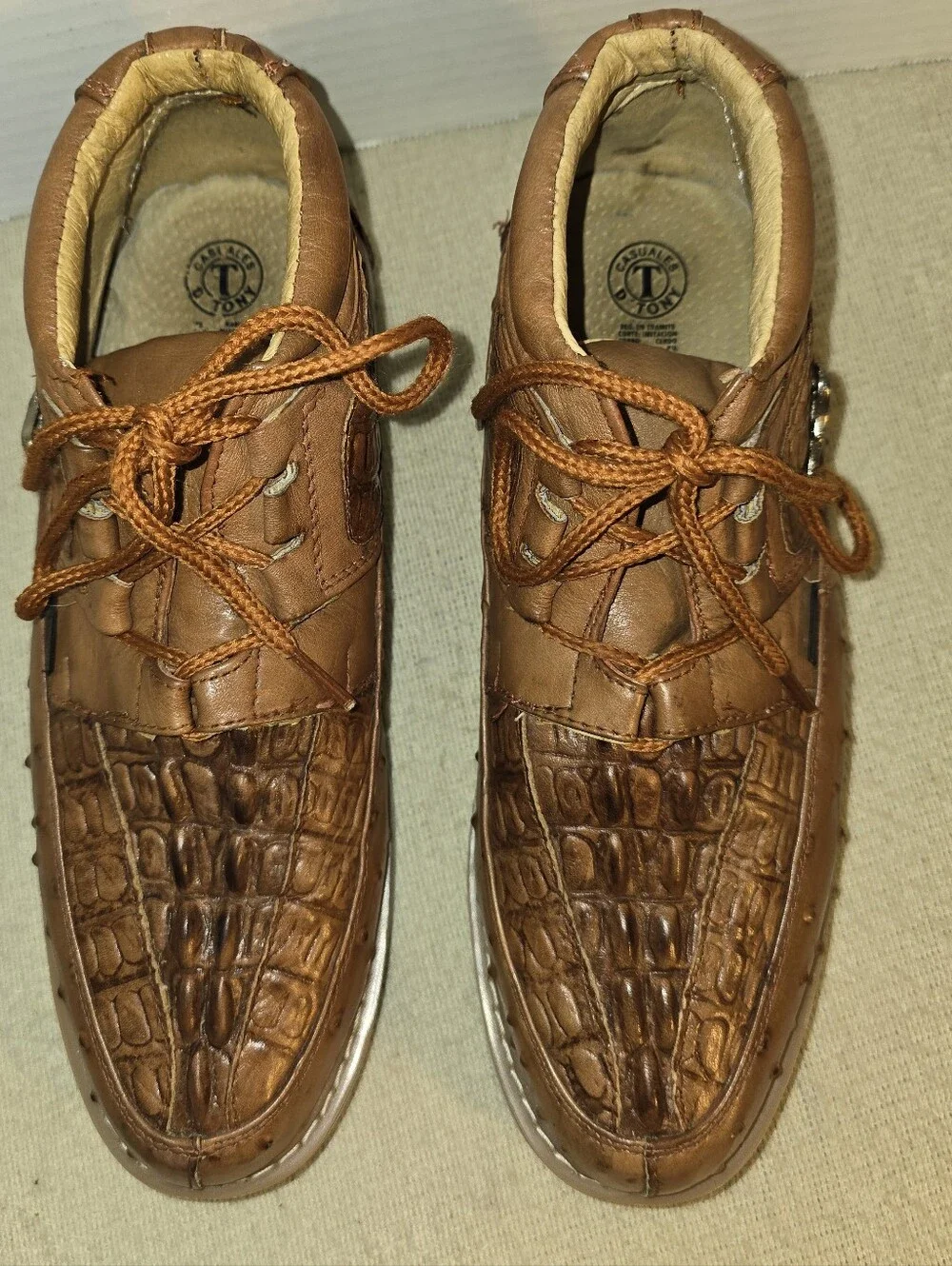 Crocodile Ostrich Print Men's Leather Shoes size 9.5